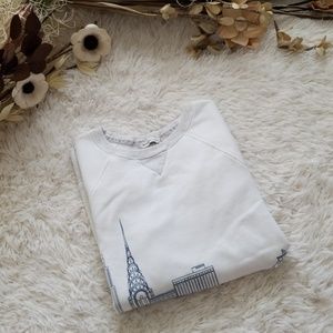 Abercrombie & Fitch White Crewneck Sweatshirt with Navy Skyline Detail